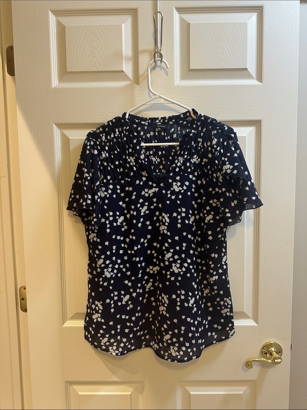 Women's Navy Blue Short Sleeve Printed Blouse